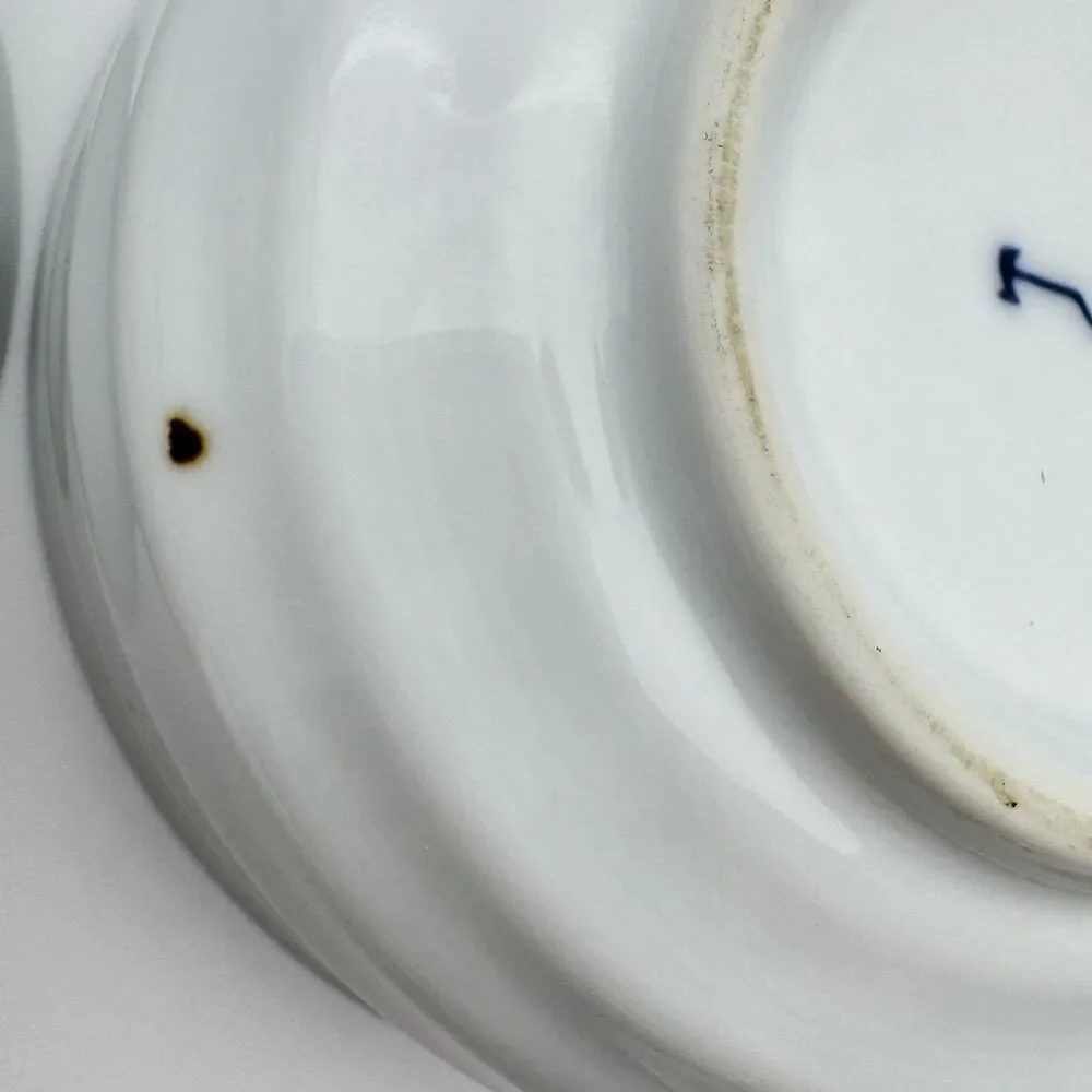 Japanese Blue White Porcelain Rice Bowls Spiral Ribbed 5.5